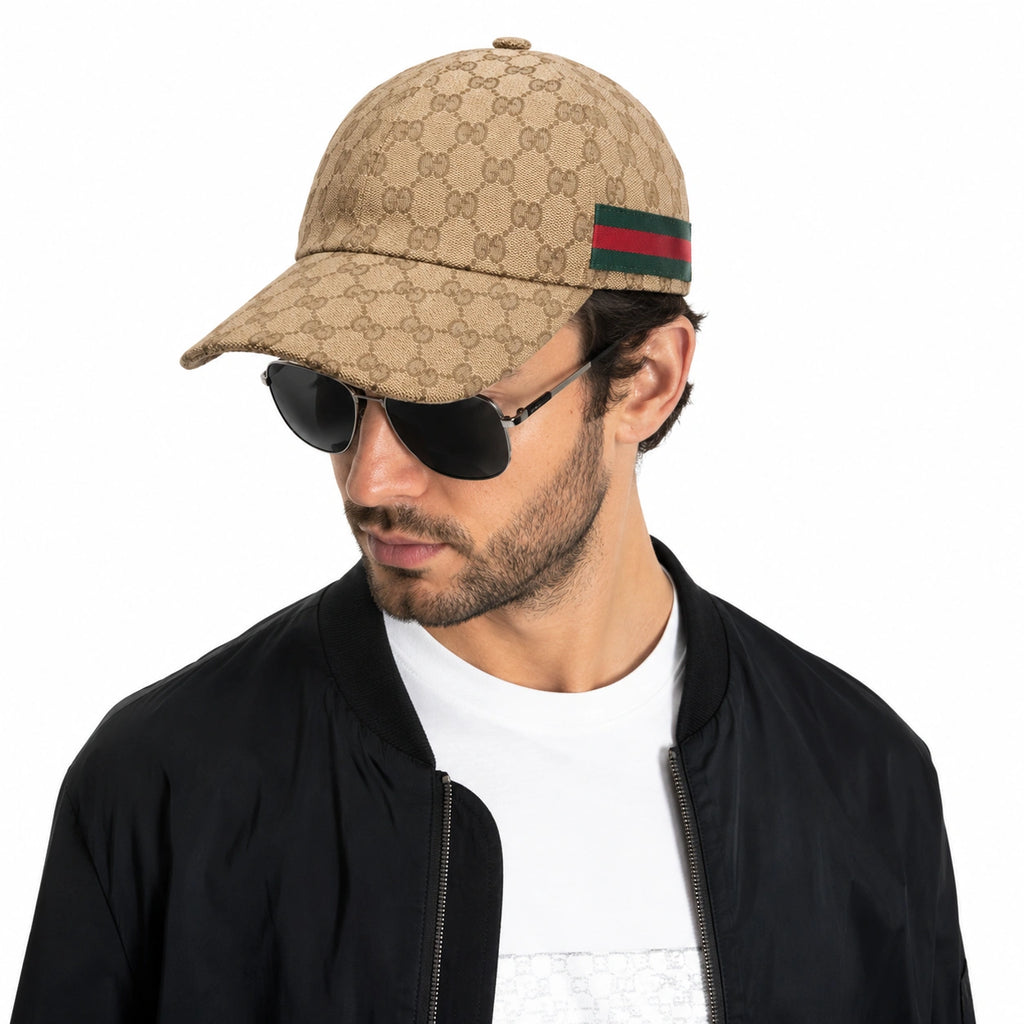 Beige Monogram-Pattern Adjustable Baseball Cap