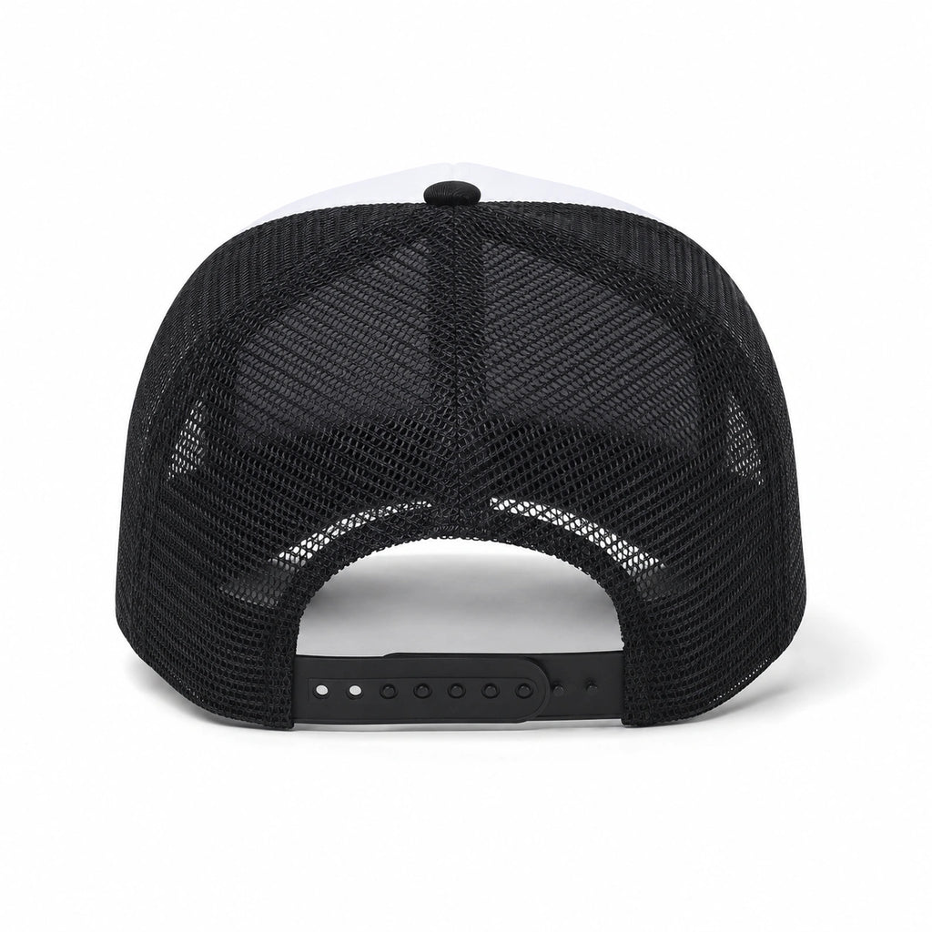 Black-and-White Mesh Trucker Cap with Adjustable Snapback