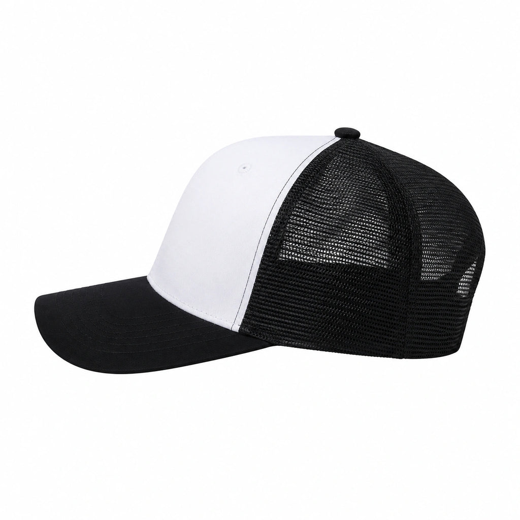 Black-and-White Mesh Trucker Cap with Adjustable Snapback