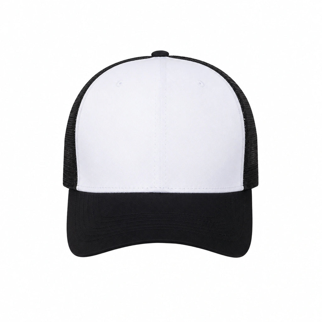 Black-and-White Mesh Trucker Cap with Adjustable Snapback