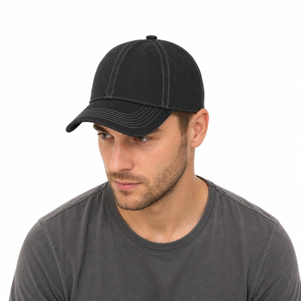 Black Adjustable Baseball Cap with Contrast Stitching