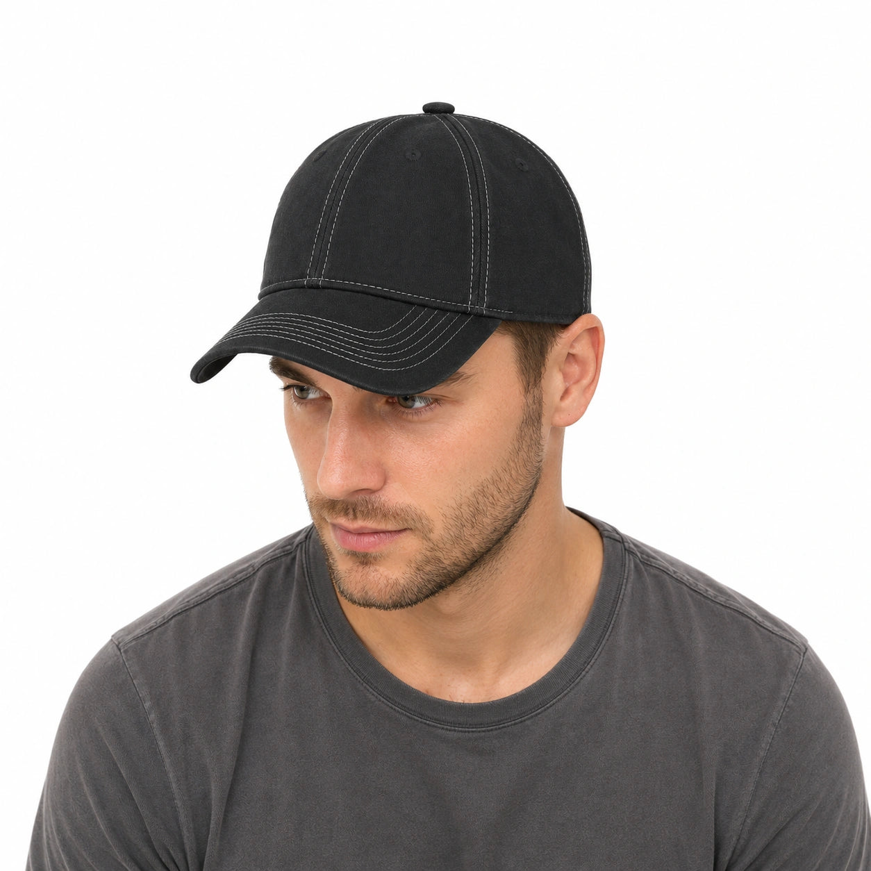 Black Adjustable Baseball Cap with Contrast Stitching