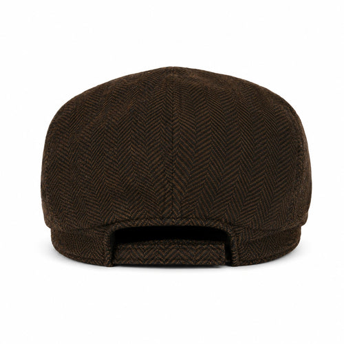 Brown Herringbone Flat Cap with Adjustable Back