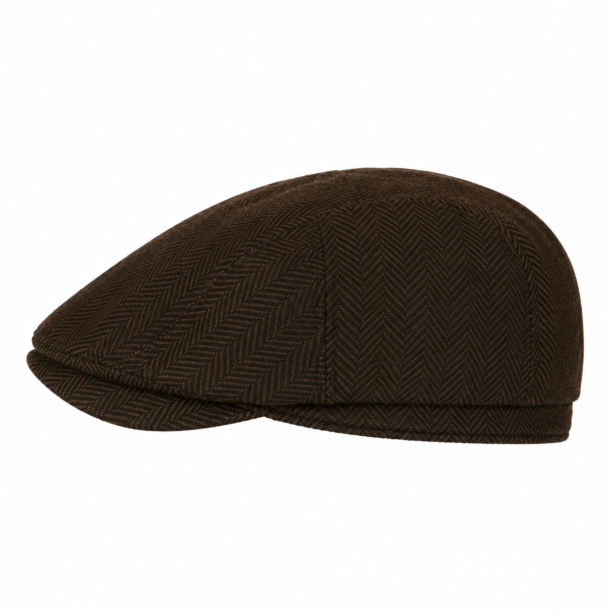 Brown Herringbone Flat Cap with Adjustable Back