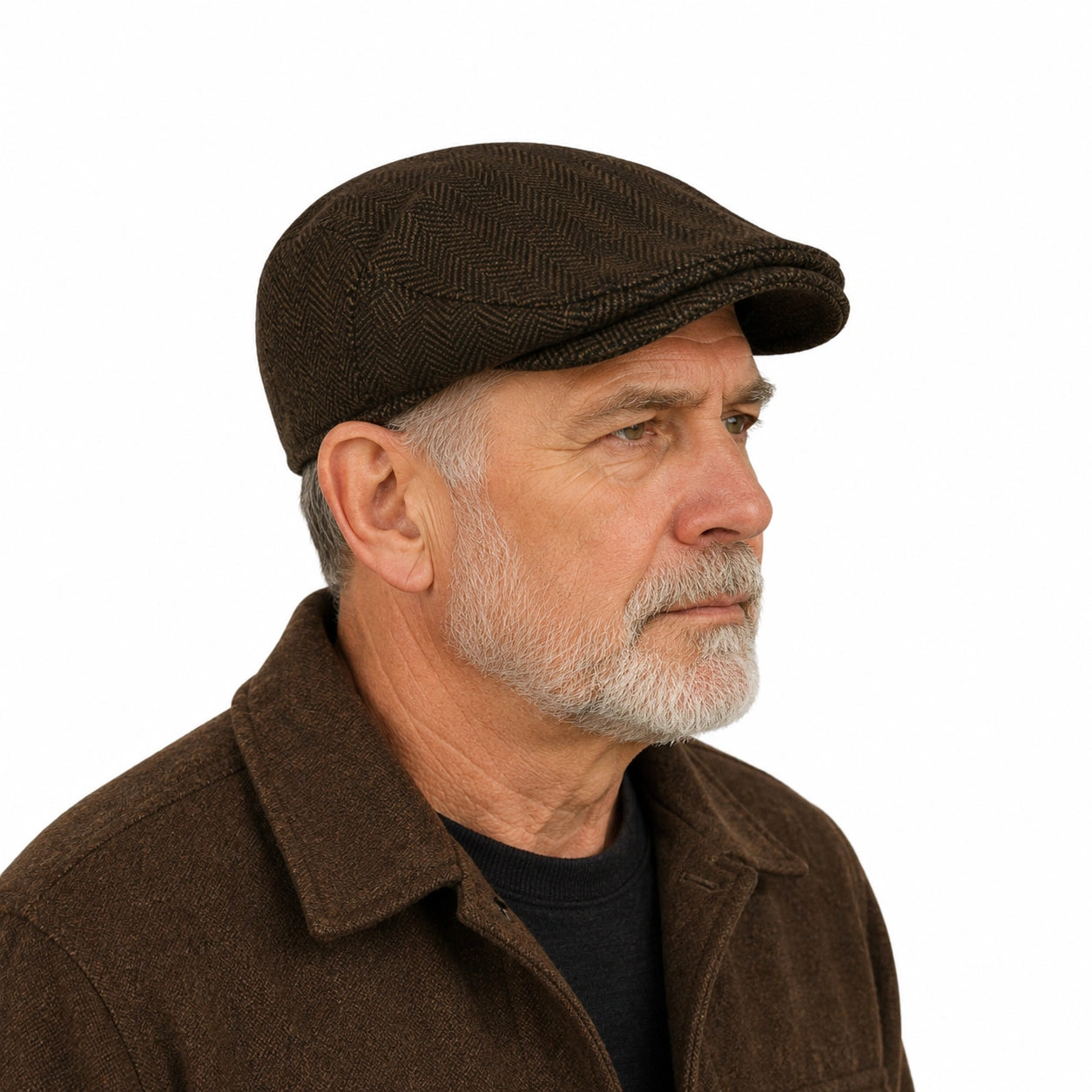 Brown Herringbone Flat Cap with Adjustable Back