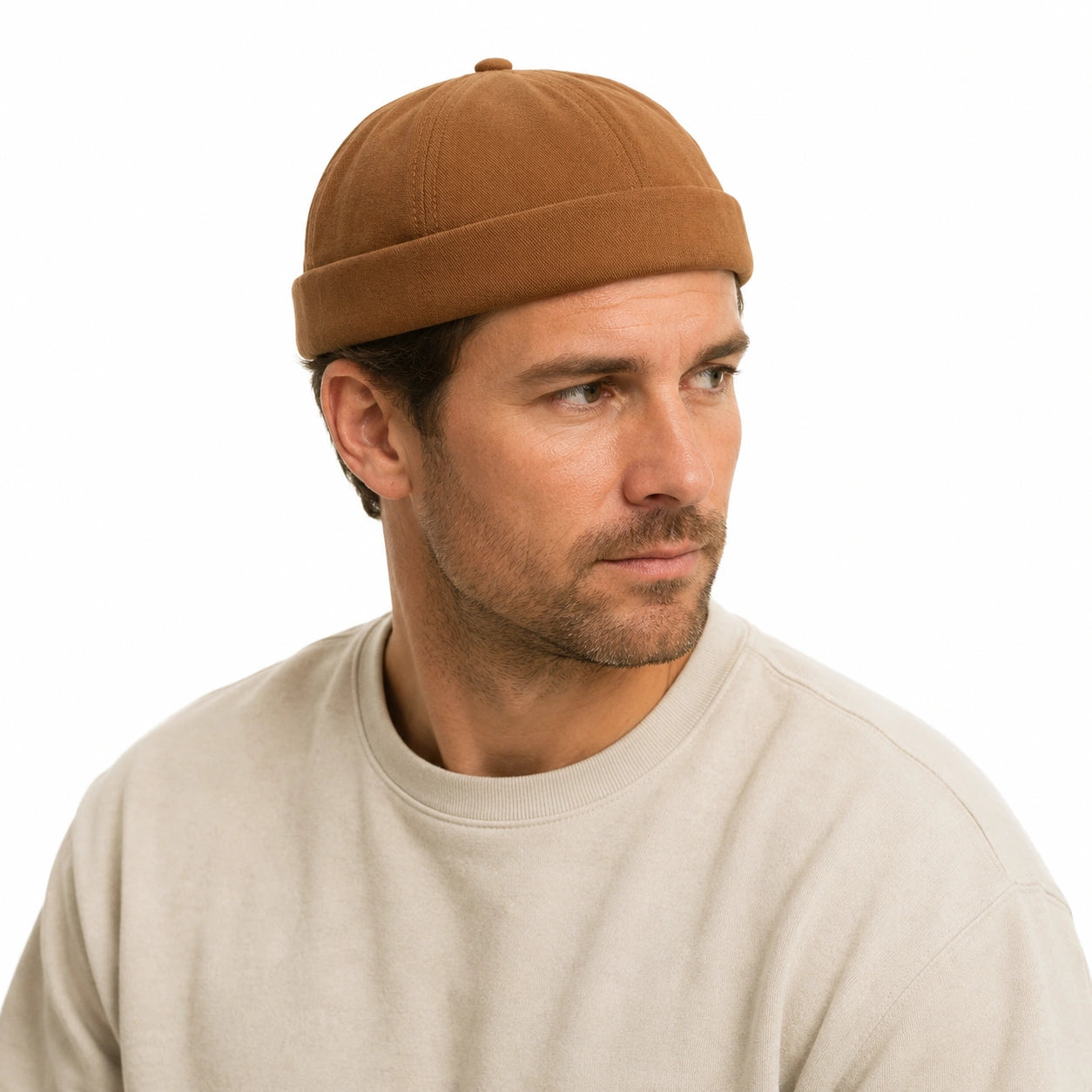 Camel Brown Adjustable Brimless Docker Cap