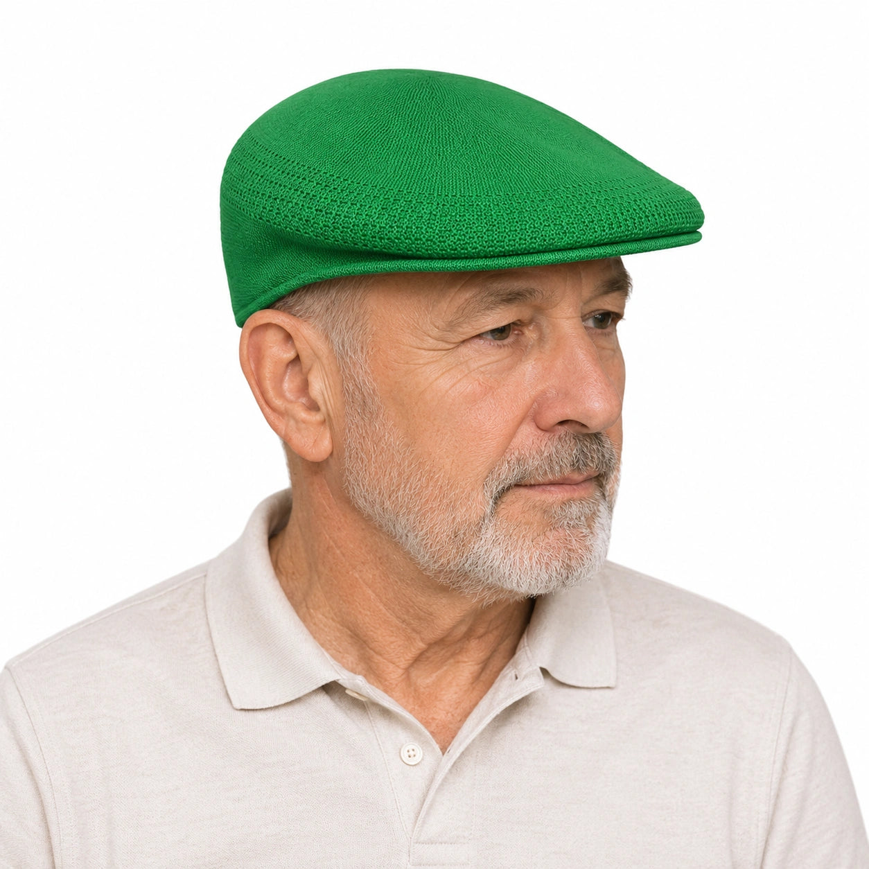 Green Knitted Flat Cap with Short Brim